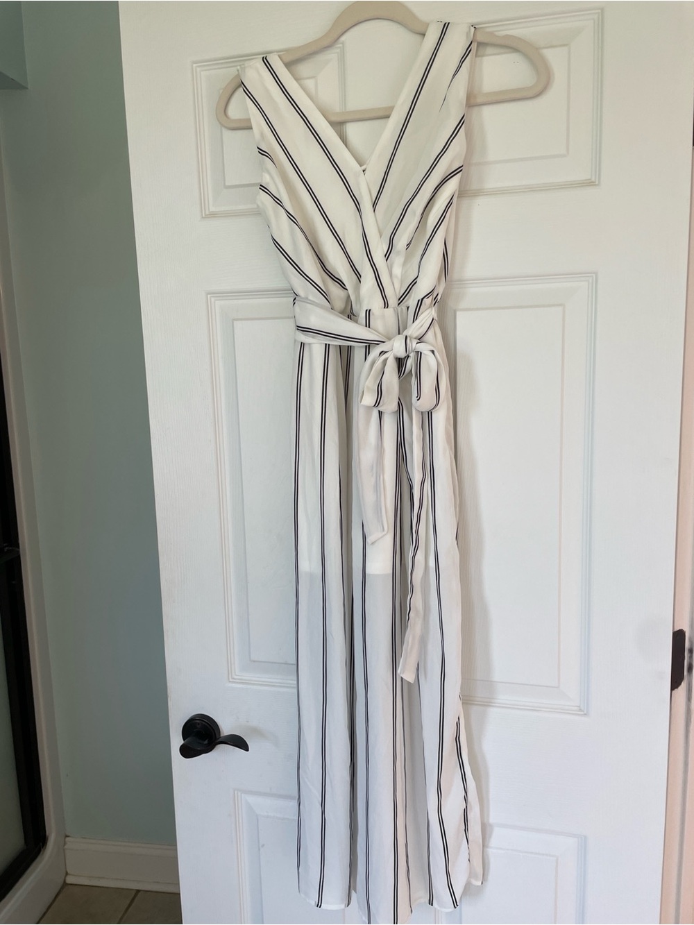 Women’s White Jumpsuit with Black Stripes S
